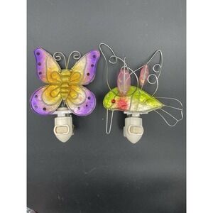 Capiz Shell Butterfly & Hummingbird Night Lights Plug In Set Tested Working
